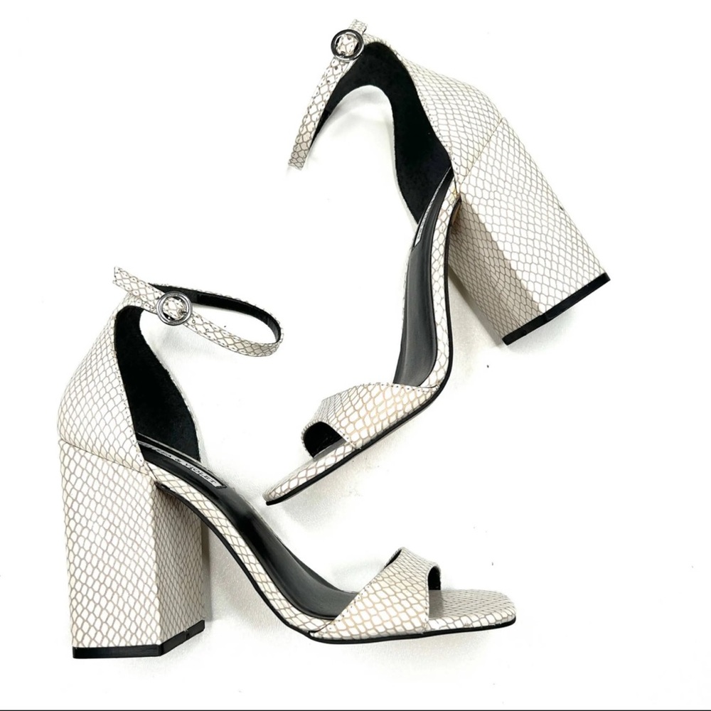 Chelsea & Violet White Textured Block Heel Sandal